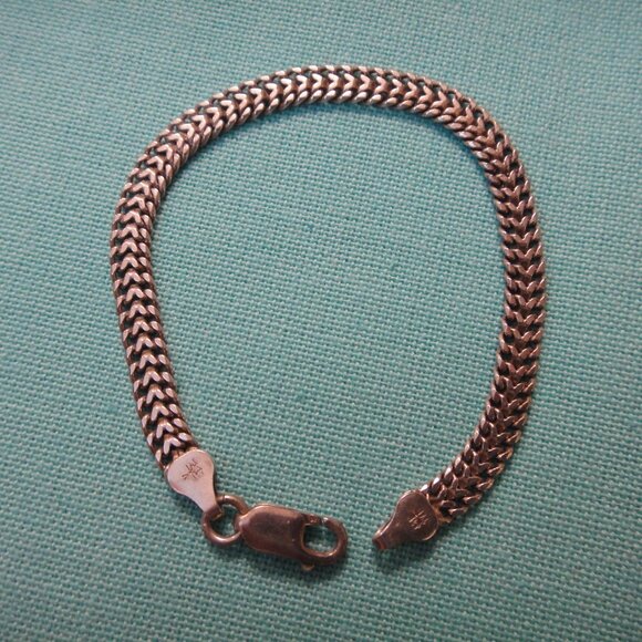 SS Double Curb Link  Chain Bracelet  Italy Sterling Silver 925  7" - Picture 1 of 7